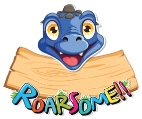 Fototapete Rund Cute cartoon dinosaur holding a playful message sign © GraphicsRF
