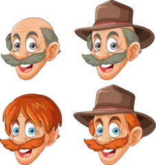 Fototapete Rund Four cartoon faces showing different expressions. © GraphicsRF