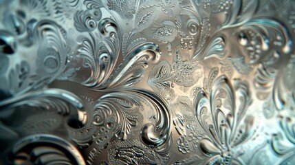 Ornate glass design with embossed and frosted details. Close-up texture shot with space for text