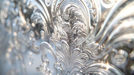 Detailed embossed glass pattern with frosted effect. Macro photography with soft focus and bokeh. Elegant home decor concept for design and print.