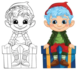 Foto op Plexiglas Colorful and outlined versions of a happy elf. © GraphicsRF