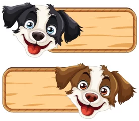 Foto auf Alu-Dibond Two cheerful dogs with blank wooden signs. © GraphicsRF