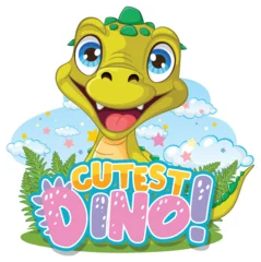 Fototapete Rund Cute cartoon dinosaur with a happy expression © GraphicsRF