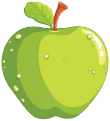 Zelfklevend Fotobehang Vector graphic of a ripe green apple with water droplets © GraphicsRF