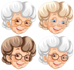 Poster Four cheerful elderly women with glasses smiling. © GraphicsRF