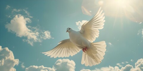 The White Dove as a Symbol of Peace Set Against the Sky. Concept Peace Symbol, Nature Photography, Symbolism, Birdwatching