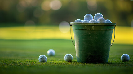 Bucket of golf balls  - obrazy, fototapety, plakaty