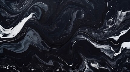 Luxurious black marble ink waves texture, suitable for wallpaper or upscale wall tile designs.