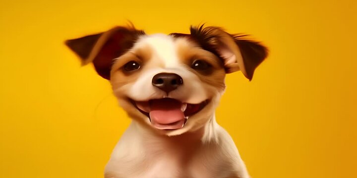  background yellow isolated on isolated smiling dog puppy Happy