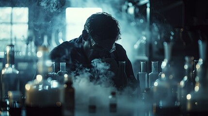 Fototapeta premium Scientists in laboratories who are focused on research and production of medicines in laboratories.
