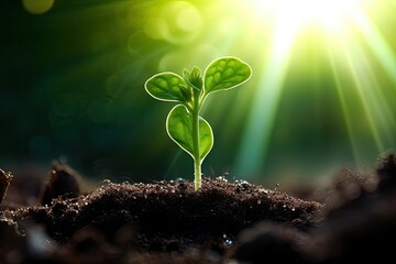 seeds of a flower growing from the ground with sunlight