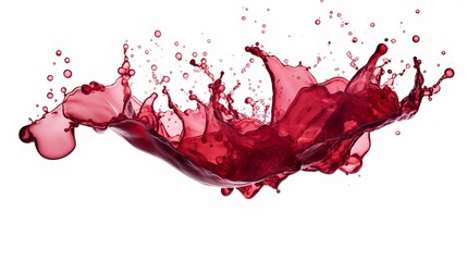 Splashes of red wine isolated against a white background create a visually striking composition.