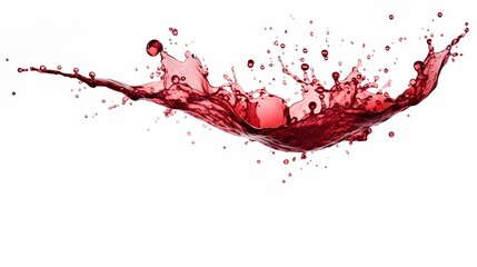 Splashes of red wine isolated against a white background create a visually striking composition.