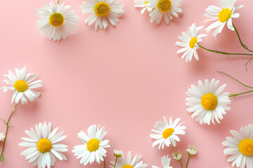 Fototapeta na wymiar Minimalist Daisies on Pink Background