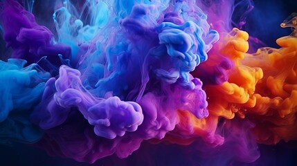 Fototapeta premium Vivid colors swirling and merging in water, forming a fantastical cloud-like abstraction.