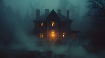 Fototapeta na wymiar Haunted House: Creepy Atmosphere and Spooky Interior, Haunted Mansion Horror Illustration, Halloween Scary Haunted House Scene, Generative Ai