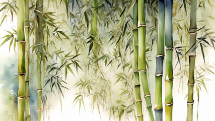 Fototapeta na wymiar Water color painting of bamboo trees background