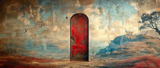 A door disguised as a painting - obrazy, fototapety, plakaty