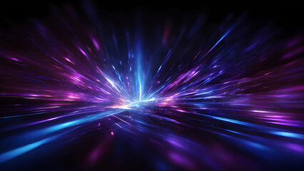 Obraz premium Abstract Background of Blue and violet beams of bright laser light shining on black background