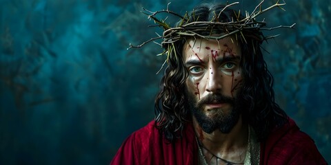 Digital Artwork: Jesus Christ Wearing a Crown of Thorns. Concept Religious Art, Portrait Art, Digital Painting, Christianity, Symbolism