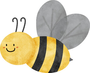 cute watercolor yellow bee hand-drawn style