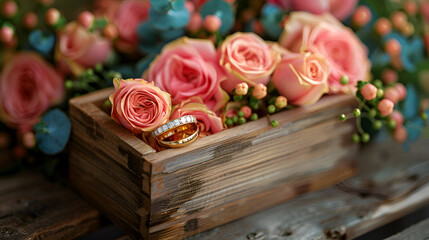 Wedding Ring Box and Flowers, Generative Ai