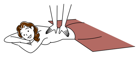 うつ伏せに寝てマッサージを受けている裸の可愛い女性 シンプル イラスト ベクター
Cute naked lady lying on her stomach receiving a massage. Simple Illustration Vector