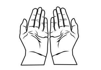 Raising hands in Dua. Islamic traditional prayer gesture to invoke Allah. Editable Clip Art.