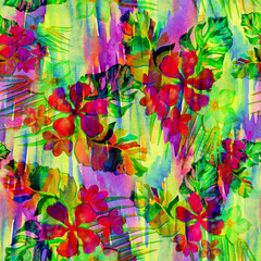 Abstract watercolor floral tropical seamless pattern