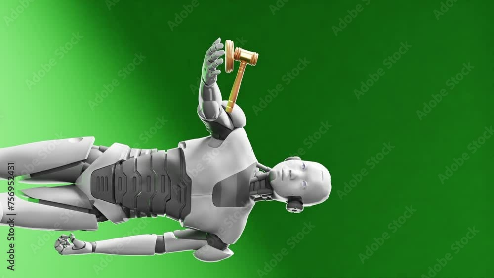 Aufkleber vertical of humanoid cyber robot prototype holding a judge justice hammer, artificial intelligence i