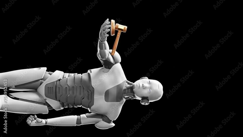 Aufkleber vertical of prototype humanoid cyber robot prototype holding a judge justice hammer, artificial inte