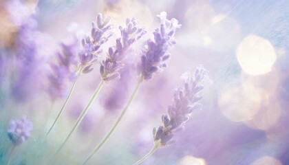 A soft-focus artistic image featuring a cluster of delicate lavender flowers against a dreamy, pastel-colored background, Ai Generate 