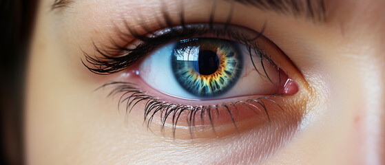 Close up photo of a woman s face featuring green