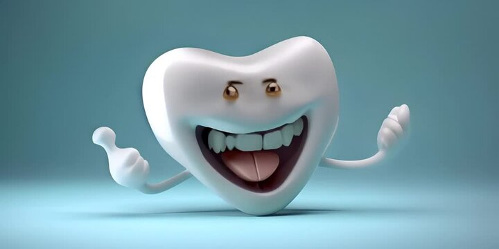  concept teeth whitening and Cleaning background bright on up thumbs with characters cartoon Tooth tooth white happy realistic 3D