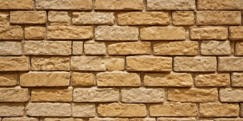 Obraz premium Rock stone brick tile wall aged texture detailed pattern background in yellow cream beige colo