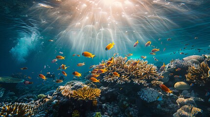 Obraz premium Underwater Photography: Explore underwater photography to capture the beauty and mystery of submerged environments. Waterproof camera equipment or housings to photograph marine life.