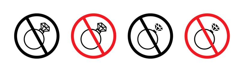 No Jewelry Sign Line Icon Set. Bare Essentials Symbol in black and blue color.