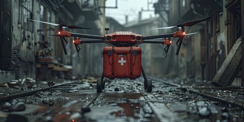Emergency Medical Drones deliver first aid kits rapidly for efficient response to crises. - obrazy, fototapety, plakaty
