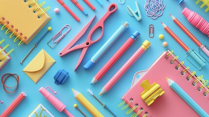 School supplies: multicolored wooden pencils, notebook, generative ai