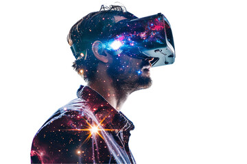 person man wearing virtual reality goggles technology, 