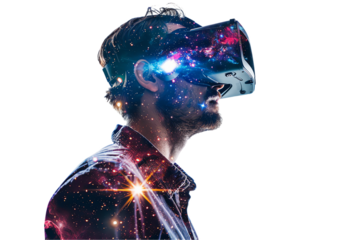 person man wearing virtual reality goggles technology, 