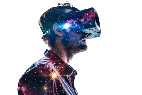 person man wearing virtual reality goggles technology, 