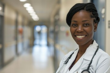 Fototapeta premium A smiling female doctor in a hospital corridor