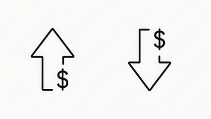 Dollar arrow isolated icon in line style. Rising and falling currency. Vector business concept 