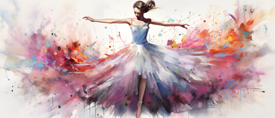 Colorful Watercolor Ballerina Oil Painted Ballet Dance - obrazy, fototapety, plakaty