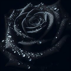 Black rose with dew drops on it,black background