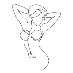 Female Nude Body Continuous One Line Drawing. Woman Body Sketch Line Art Illustration. Female Figure Abstract Minimal Silhouette for Modern Design. Vector EPS 10
