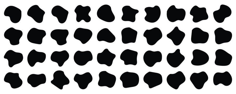 Abstract fluid black blob shape vector set. Modern liquid irregular blob shape elements graphic flat style