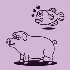 Cartoon Farm barn domestic animal Outline Line Art for education kids children vector design art