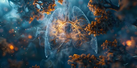 Exploring the intricate beauty of the human respiratory system and lungs. Concept Respiratory Anatomy, Lung Function, Breathing Mechanics, Respiratory Diseases - obrazy, fototapety, plakaty